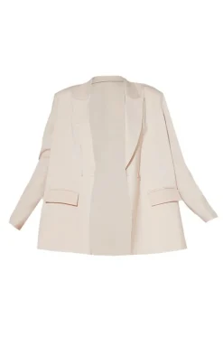 Stone Woven Extreme Oversized Shoulder Pad Pocket Blazer