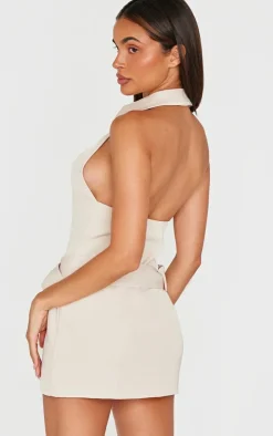Stone Woven High Neck Belted Skort Romper