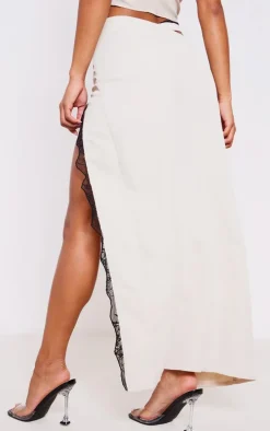 Stone Woven Lace Trim Waist Cut Out Split Midaxi Skirt