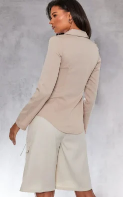 Stone Woven Lace Up Front Shirt