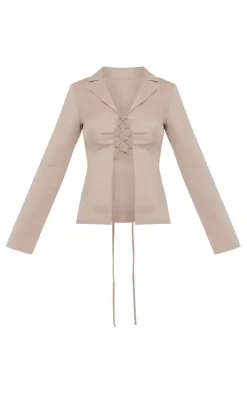 Stone Woven Lace Up Front Shirt