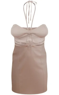 Stone Woven Linen Cut Out Strap Detail Bodycon Dress