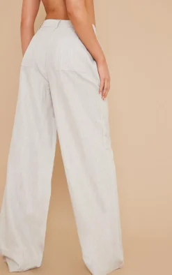 Stone Woven Linen Feel Tailored High Waist Wide Leg Pants