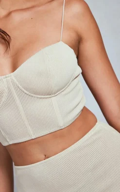 Stone Woven Micro Plisse Strappy Corset Top