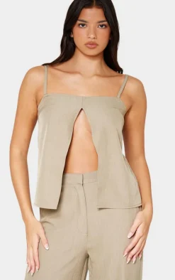 Stone Woven Open Front Cami Top