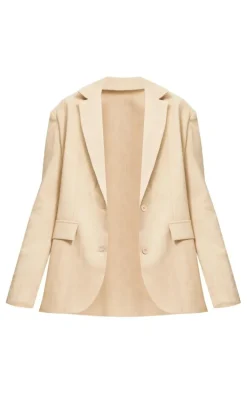 Stone Woven Oversized Curved Hem Boxy Blazer