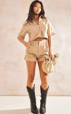 Stone Woven Oversized Tailored High Waist Shorts