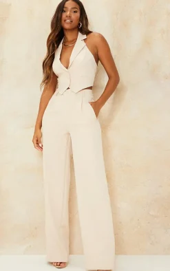 Stone Woven Pleat Detail Wide Leg Pants