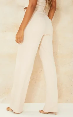 Stone Woven Pleat Detail Wide Leg Pants