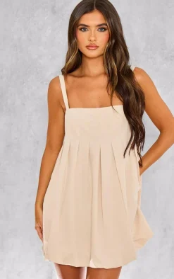 Stone Woven Pleated Puff Ball Dress