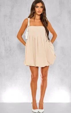 Stone Woven Pleated Puff Ball Dress