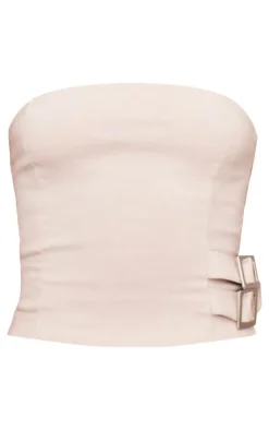 Stone Woven Stretch Tailored Bandeau Buckle Top