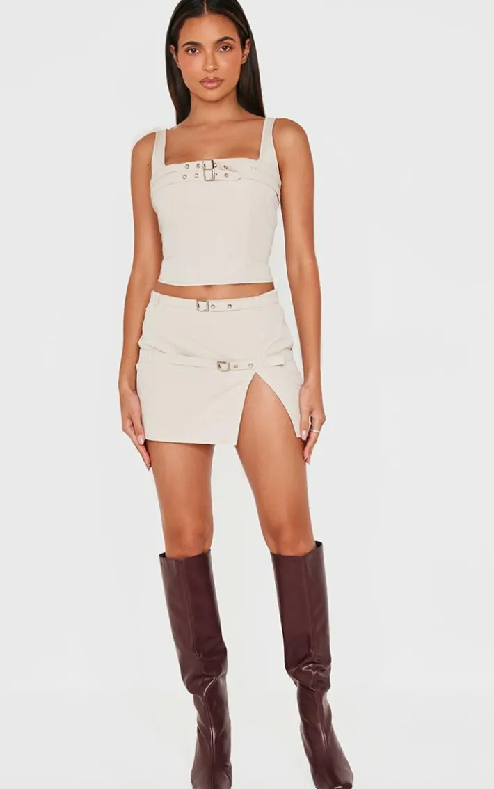 Stone Woven Tailored Belt Detail Crop Top