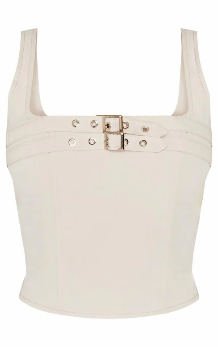 Stone Woven Tailored Belt Detail Crop Top