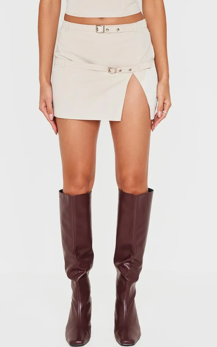 Stone Woven Tailored Belt Detail Micro Mini Skirt