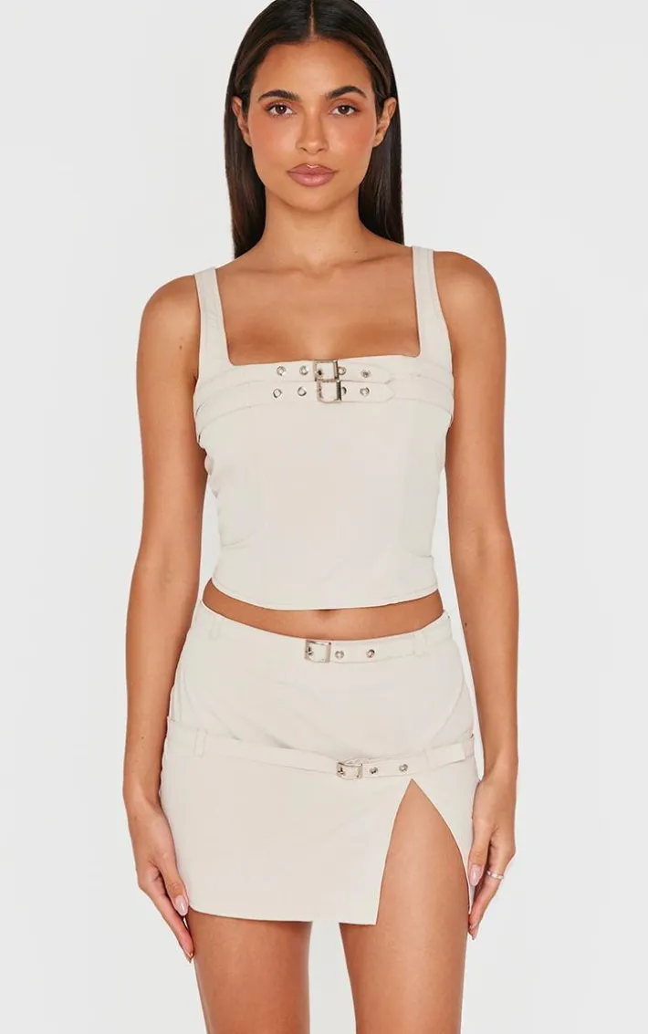 Stone Woven Tailored Belt Detail Micro Mini Skirt