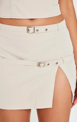 Stone Woven Tailored Belt Detail Micro Mini Skirt