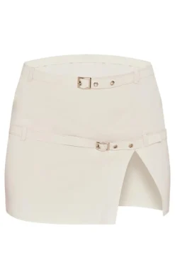 Stone Woven Tailored Belt Detail Micro Mini Skirt