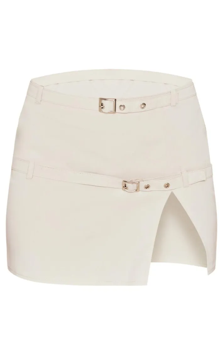 Stone Woven Tailored Belt Detail Micro Mini Skirt