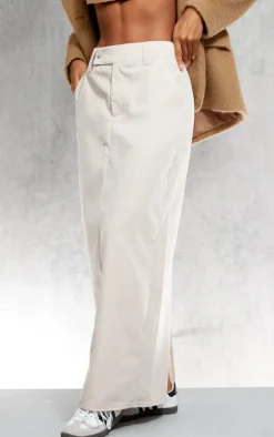 Stone Woven Tailored Split Back Peached Maxi Skirt