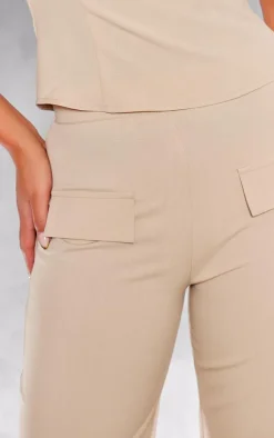 Stone Woven Tailored Wide Leg Pocket Detail Pants