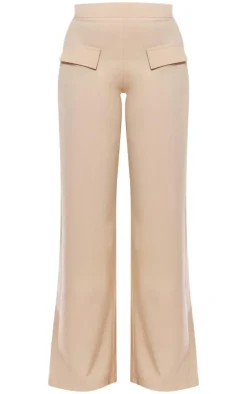 Stone Woven Tailored Wide Leg Pocket Detail Pants