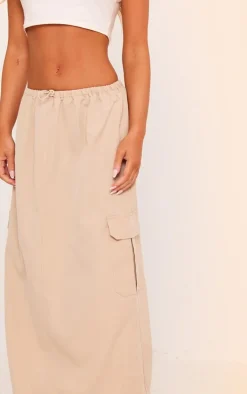 Stone Woven Toggle Waist Peached Maxi Cargo Skirt