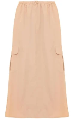 Stone Woven Toggle Waist Peached Maxi Cargo Skirt
