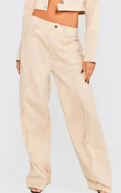 Stone Woven Twill Raw Edge Seam Detail Straight Leg Pants