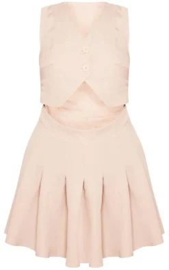 Stone Woven Vest Cut Out Pleated Bodycon Dress