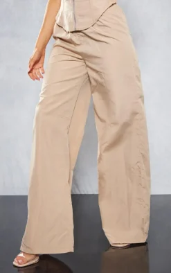 Stone Woven Wide Leg Cargo Pants