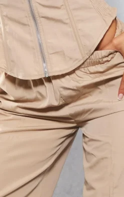 Stone Woven Wide Leg Cargo Pants