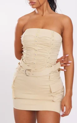 Stone Wrap Belt Detail Bandeau Bodycon Dress