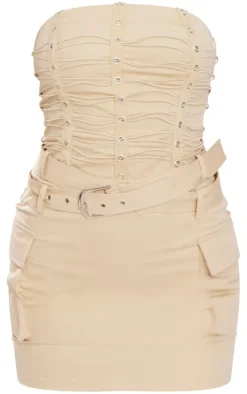 Stone Wrap Belt Detail Bandeau Bodycon Dress