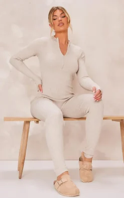 Stone Zip Detail Knitted Jumpsuit