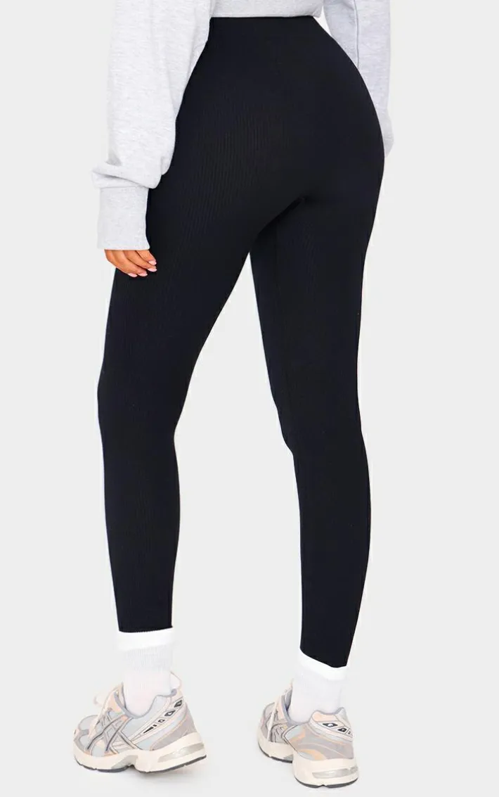 Tall Black Structured Snatched Ribbed Leggings