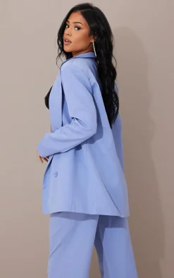Tall Blue Shoulder Pad Oversized Double Breasted Blazer