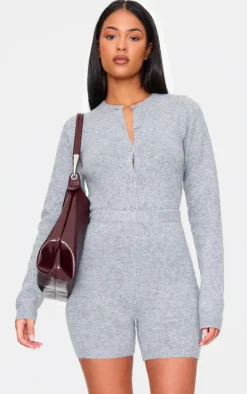 Tall Ash Grey Soft Knit Biker Shorts