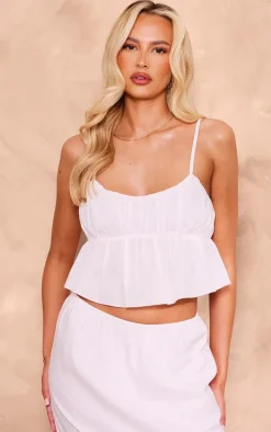 Tall Baby Pink Shirred Linen Look Crop Top