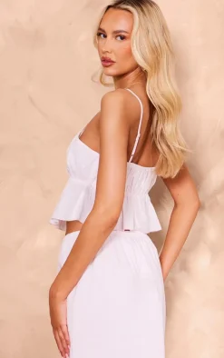 Tall Baby Pink Shirred Linen Look Crop Top