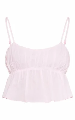Tall Baby Pink Shirred Linen Look Crop Top