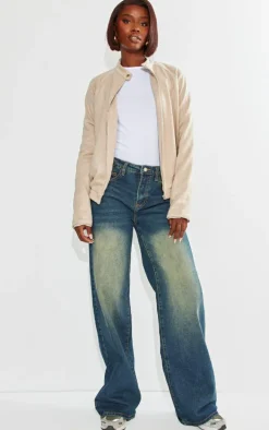 Tall Beige Faux Suede Oversized Bomber Jacket