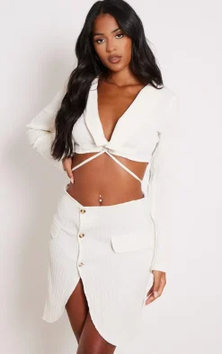 Tall Beige Textured Button Front Mini Skirt