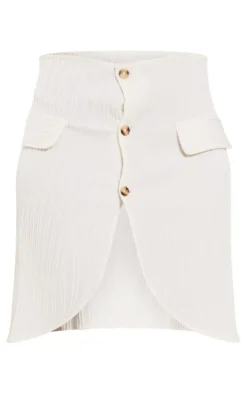Tall Beige Textured Button Front Mini Skirt
