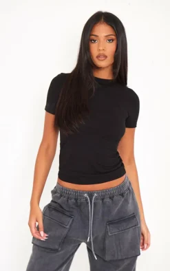 Tall Black Basic Cotton Blend Fitted Crew Neck T Shirt