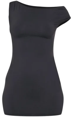 Tall Black Boat Neck Slinky Mini Dress