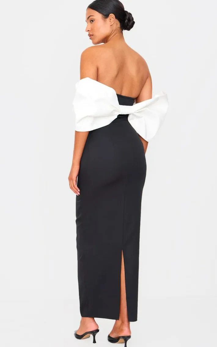 Tall Black Bow Detail Bodycon Midaxi Dress