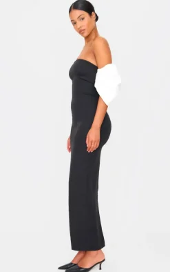 Tall Black Bow Detail Bodycon Midaxi Dress