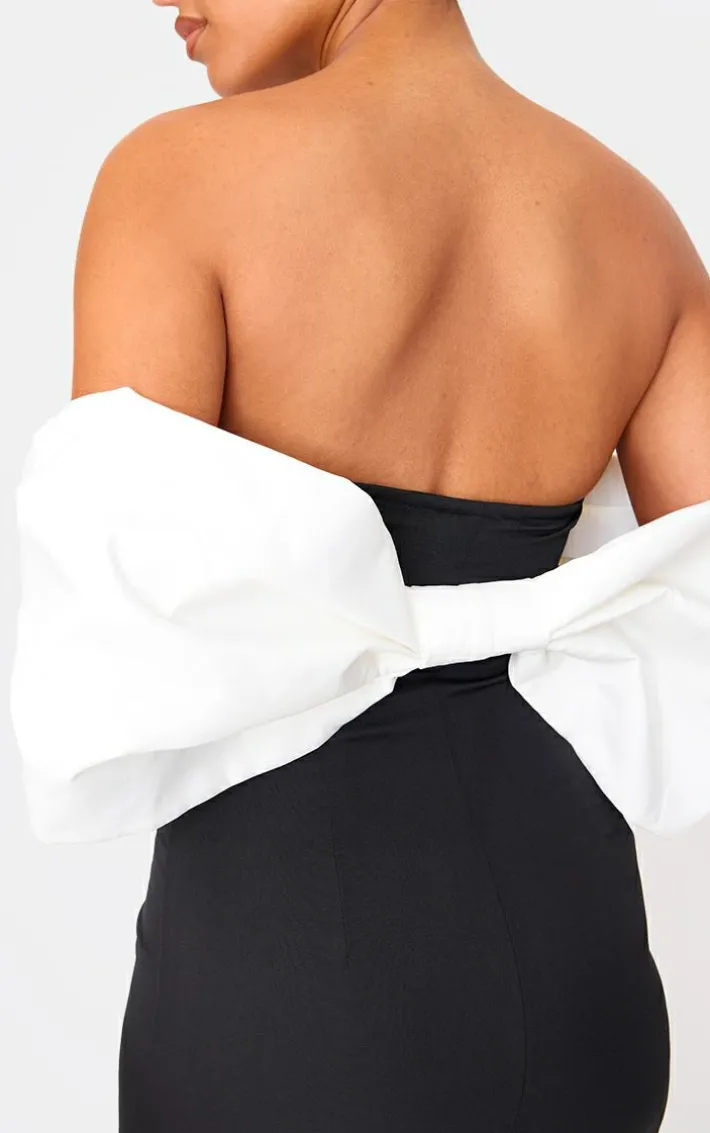 Tall Black Bow Detail Bodycon Midaxi Dress