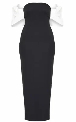 Tall Black Bow Detail Bodycon Midaxi Dress